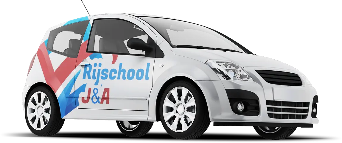 Lesauto in de huisstijl van Rijschool J&A