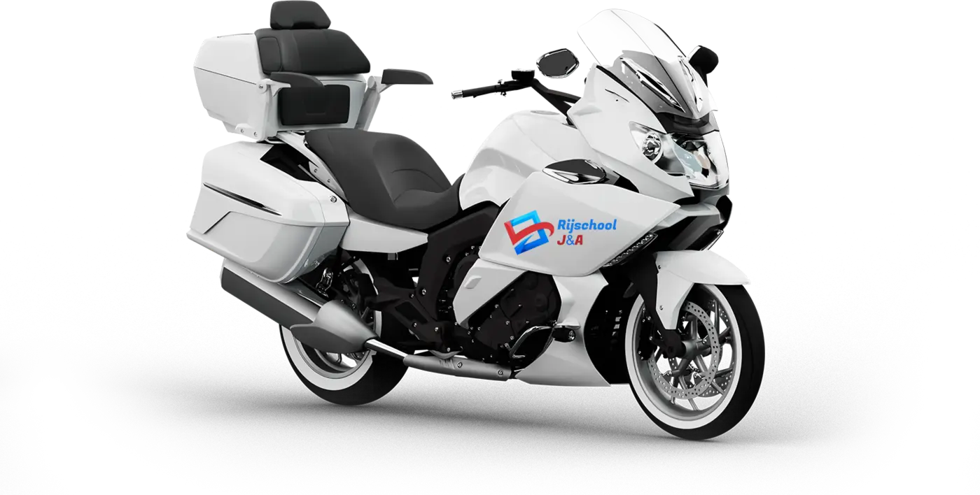 Motor in de huisstijl van Rijschool J&A
